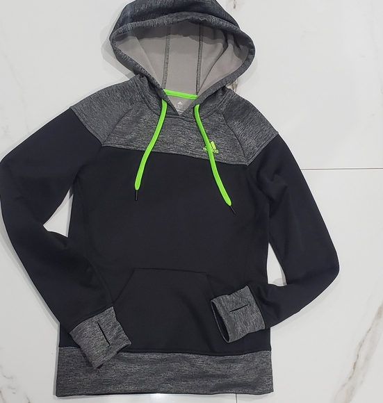ADIDAS CLIMAWARM Black/Neon Green colour Block Fleece Hoodie- XS- NWOT - Picture 2 of 14